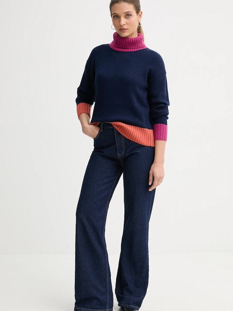 United Colors of Benetton sweter z dodatkiem wełny damski kolor granatowy z golfem 16YCE204I - zdjęcie produktu nr 2