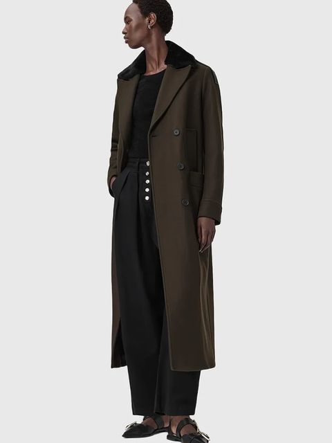 AllSaints płaszcz z dodatkiem wełny kolor czarny W060OD