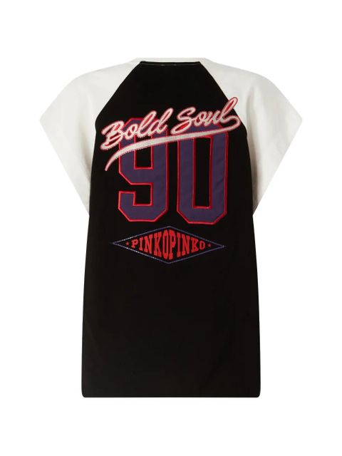 PINKO V-neck embroidered T-shirt - Black - zdjęcie produktu nr 2