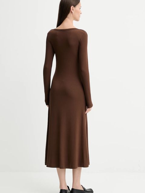 Tommy Hilfiger sukienka kolor brązowy midi rozkloszowana WW0WW47066