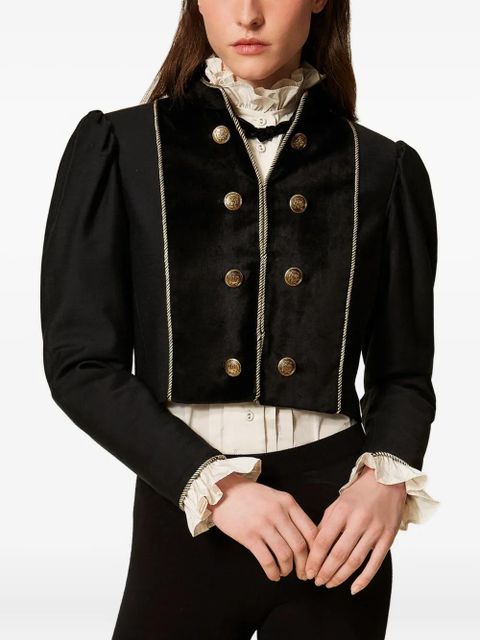 TWINSET velvet-trimmed puff-sleeve jacket - Black - zdjęcie produktu nr 2