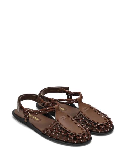 Miu Miu rope-detail logo-plaque sandals - Brown - zdjęcie produktu nr 2