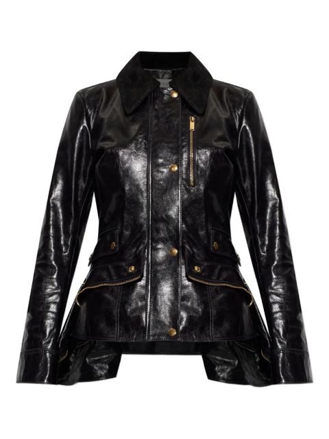 Alexander McQueen corduroy-collar leather jacket - Black - zdjęcie produktu nr 1