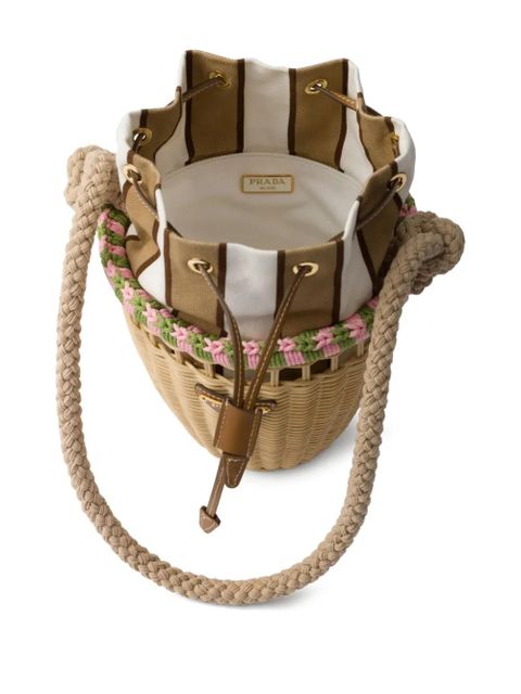 Prada mini Wicker rope-handle bucket bag - Neutrals