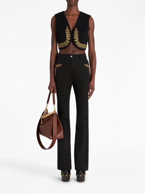 ETRO foliage-embroidered mid-rise flared jeans - Black - zdjęcie produktu nr 2