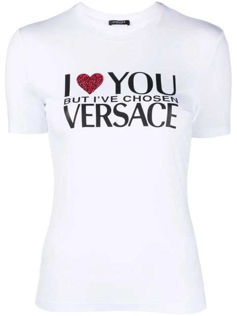 Versace crystal-embellished slogan T-shirt - White - zdjęcie produktu nr 1