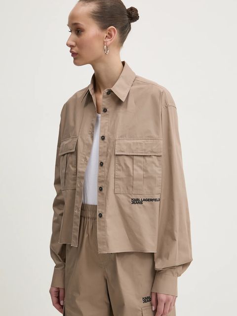 Karl Lagerfeld Jeans koszula damska kolor beżowy relaxed z kołnierzykiem klasycznym A1W11032