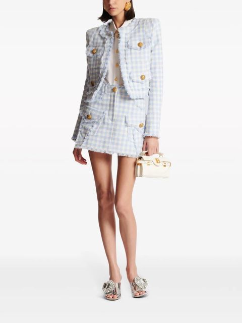 Balmain gingham-pattern A-line miniskirt - Blue