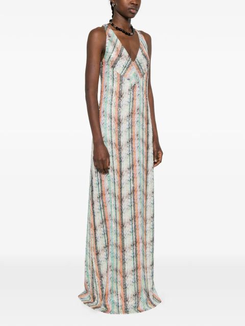 Missoni striped-pattern V-neck maxi dress - Green