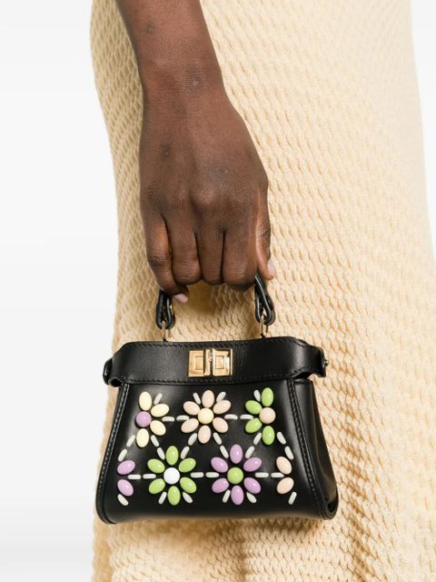 FENDI nano Peekaboo beaded-flowers tote bag - Black - zdjęcie produktu nr 2