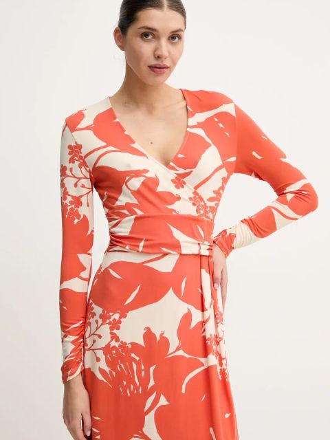 Marc O'Polo sukienka kolor pomarańczowy midi rozkloszowana 503305159035
