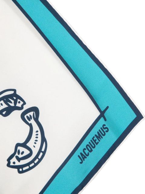 Jacquemus Fish print silk bandana - White