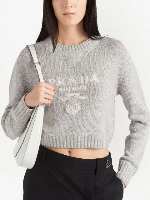 Prada logo-intarsia cashmere jumper - Grey