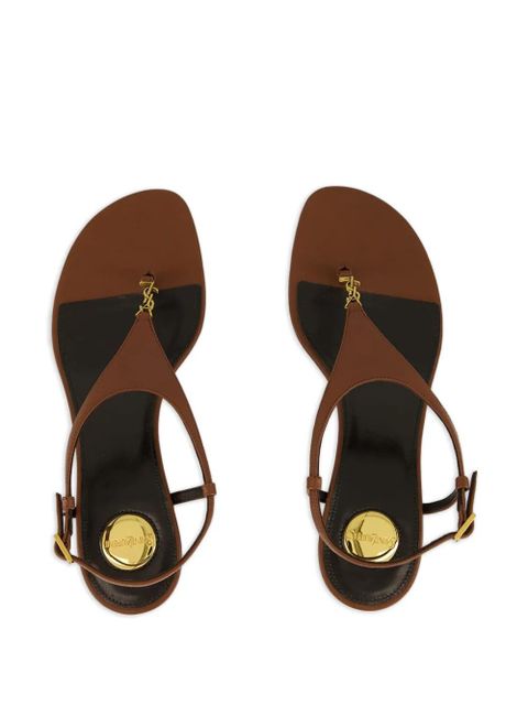 Saint Laurent 40mm Cassandre-plaque leather sandals - Brown