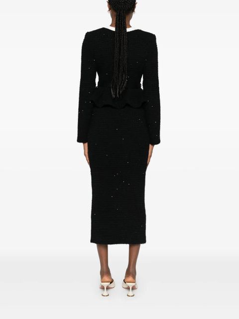 Self-Portrait floral-embellished knitted midi dress - Black