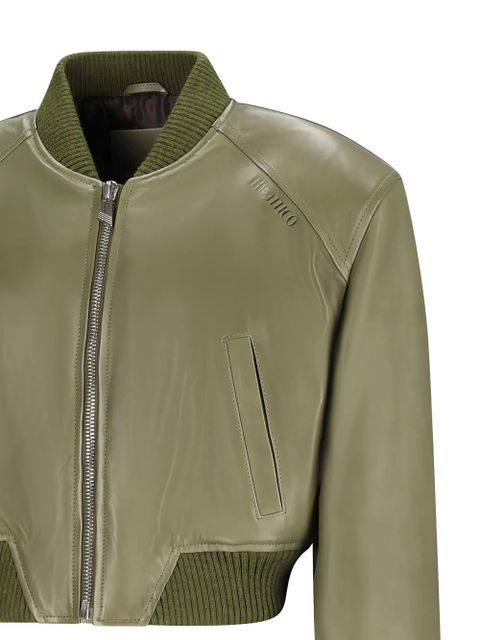 The Attico cropped leather bomber jacket - Green