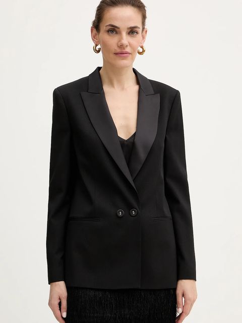 Twinset marynarka z dodatkiem wełny kolor czarny dwurzędowa gładka 252TT2121 - zdjęcie produktu nr 1