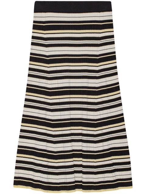 GANNI striped ribbed-knit midi skirt - Black