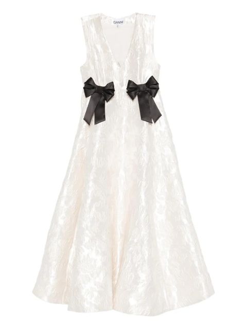 GANNI bow V-neck midi dress - Neutrals - zdjęcie produktu nr 1