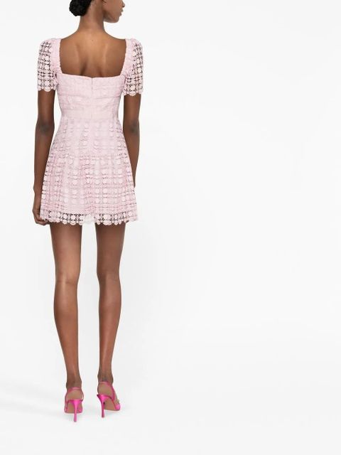 Self-Portrait lace-detail short-sleeved mini dress - Pink