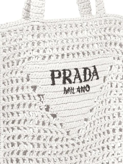 Prada logo-print raffia tote bag - White