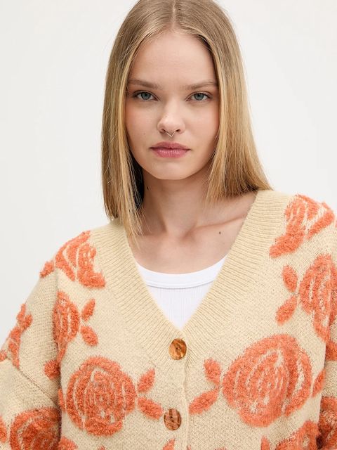 Desigual kardigan z domieszką wełny CARTER kolor beżowy ciepły 25WWJF22