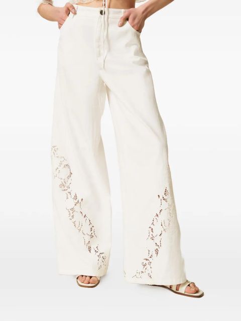 TWINSET floral-lace wide-leg jeans - White