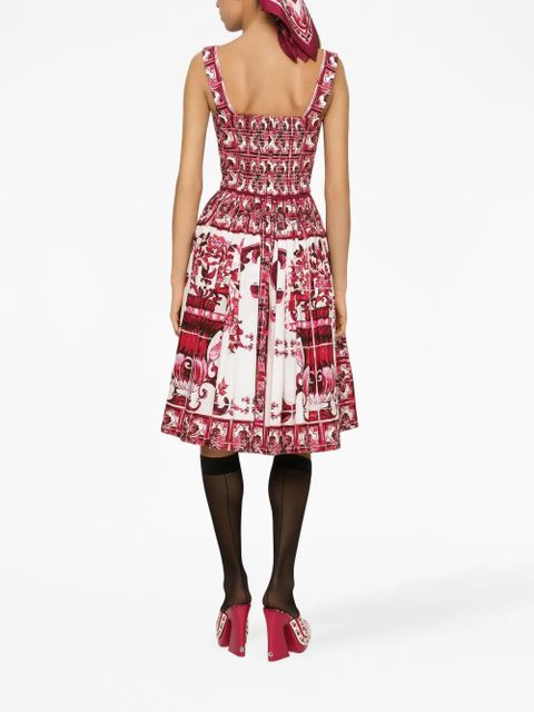 Dolce & Gabbana Majolica-print cotton midi dress - Red - zdjęcie produktu nr 2