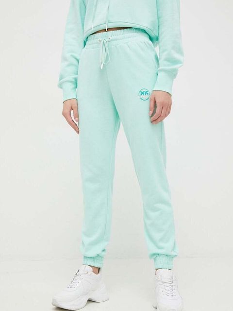 Pinko spodnie dresowe bawełniane kolor niebieski z nadrukiem