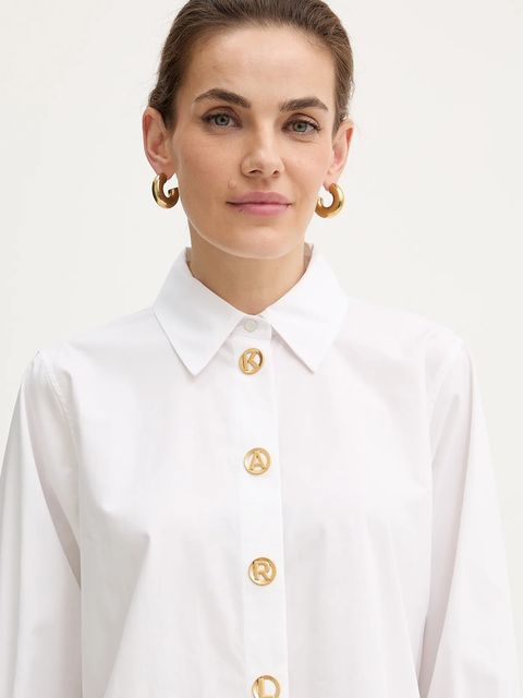 Karl Lagerfeld koszula bawełniana damska kolor biały regular z kołnierzykiem klasycznym B1W11012 - zdjęcie produktu nr 2