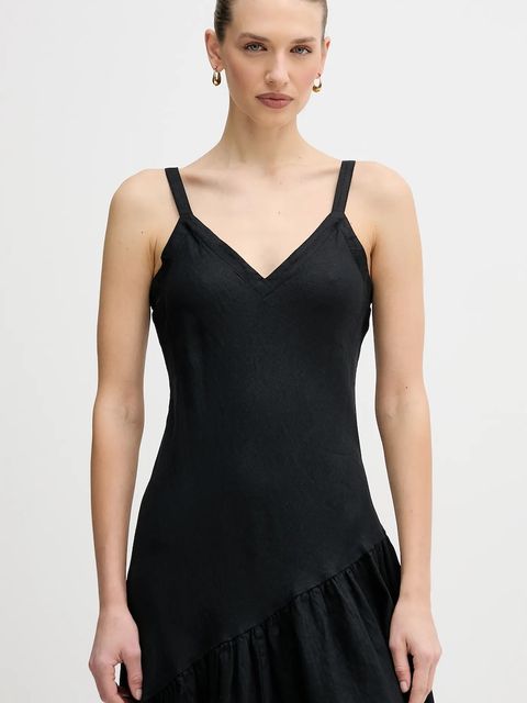 Dkny sukienka lniana kolor czarny midi rozkloszowana P5JNCD88