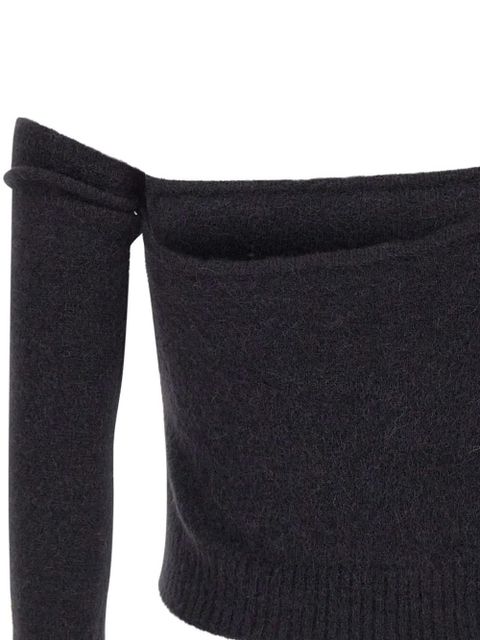 Blumarine flower-embellished one-shoulder sweater - Black