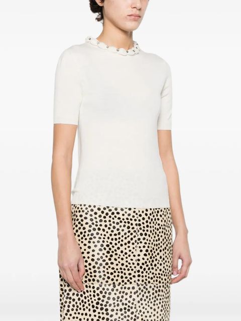 Valentino Garavani embellished scalloped virgin wool blouse - White