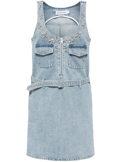 Self-Portrait rhinestone-embellished denim minidress - Black