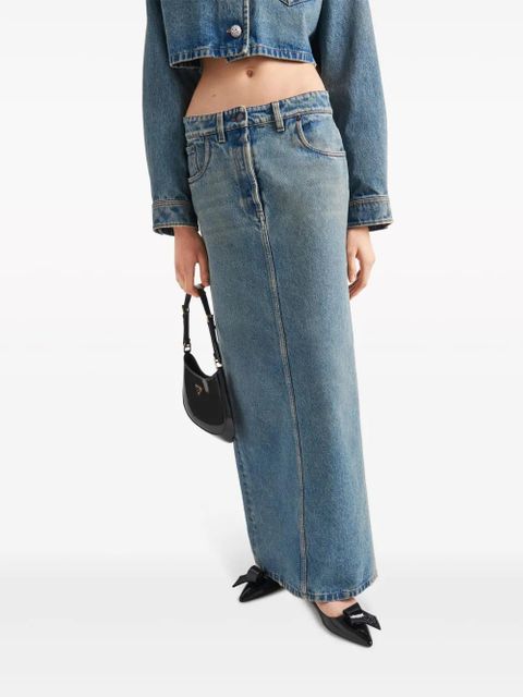 Prada triangle-logo denim maxi skirt - Blue