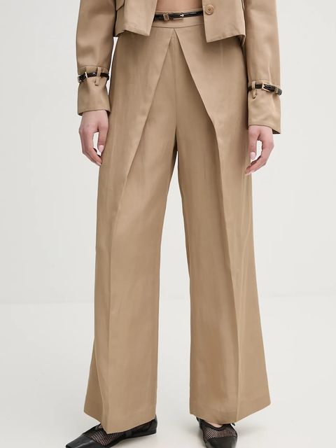 ISABELLE BLANCHE spodnie z domieszką lnu damskie kolor beżowy proste high waist IS25SS-P059-T004 - zdjęcie produktu nr 1