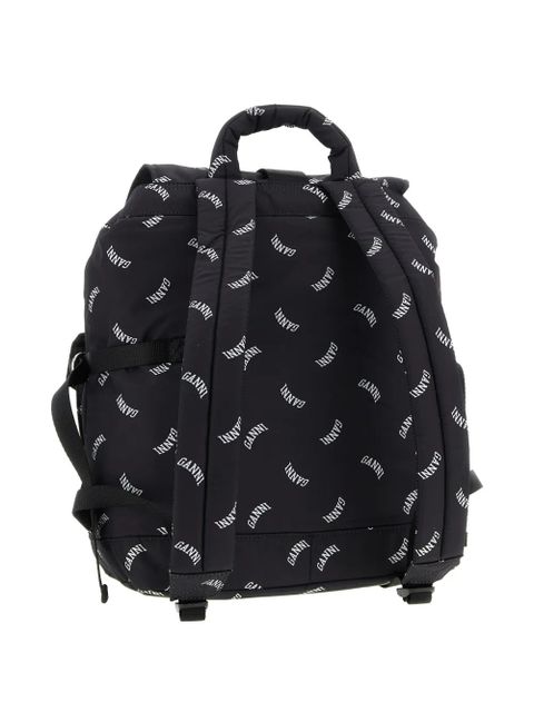 GANNI logo-print buckle backpack - Black