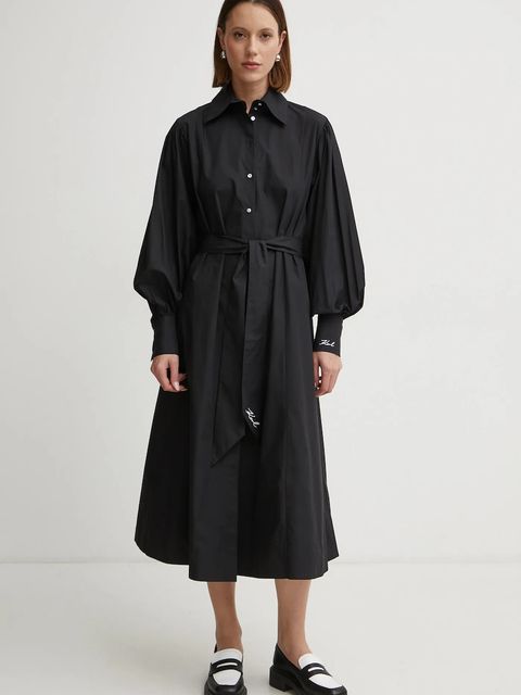 Karl Lagerfeld sukienka bawełniana kolor czarny midi prosta A1W13018 - zdjęcie produktu nr 1