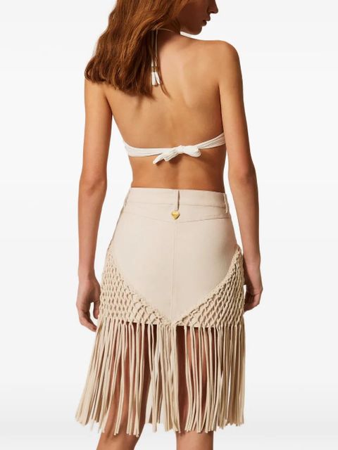 TWINSET fringed mini skirt - Neutrals