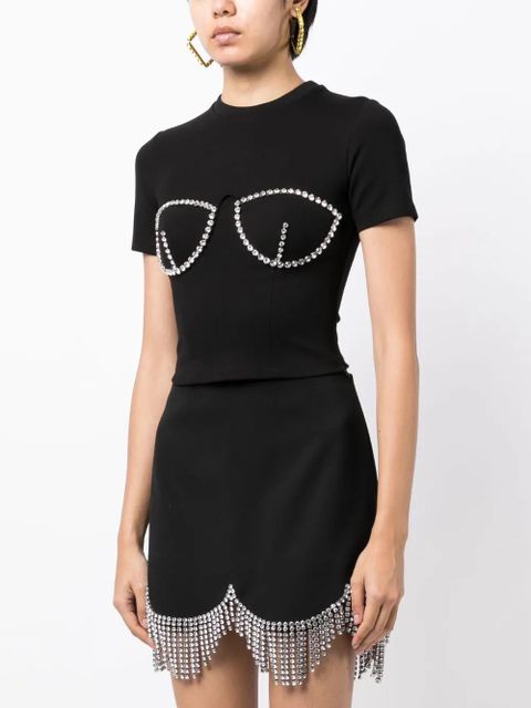 AREA bustier-style crystal-embellished T-shirt - Black