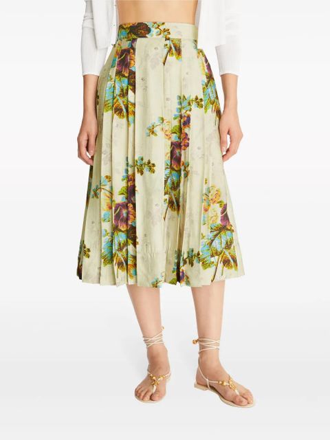 Tory Burch floral-patterned pleated skirt - Green