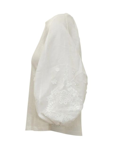 ZIMMERMANN lantern-sleeve lace-embellished tee - White - zdjęcie produktu nr 2