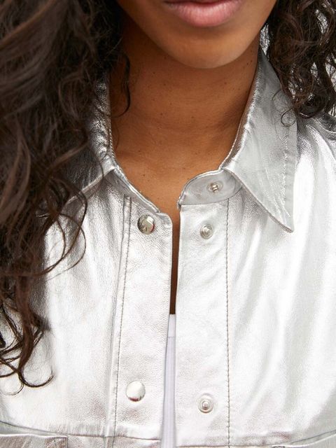 IRO koszula skórzana kolor srebrny relaxed z kołnierzykiem klasycznym