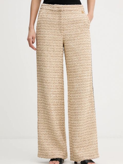 Karl Lagerfeld spodnie z domieszką wełny damskie kolor beżowy proste high waist B1W10008 - zdjęcie produktu nr 1