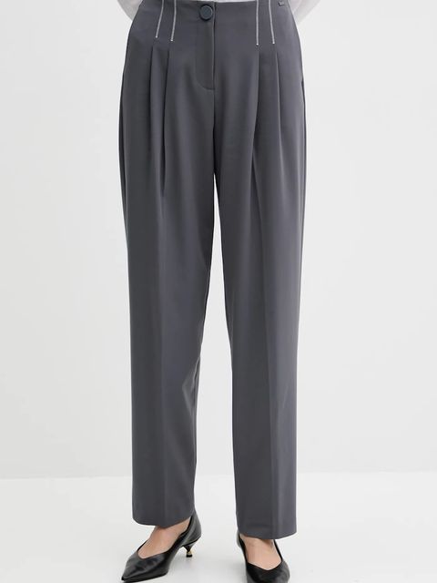 Armani Exchange spodnie damskie kolor szary proste high waist XW000657 AF16145 - zdjęcie produktu nr 1