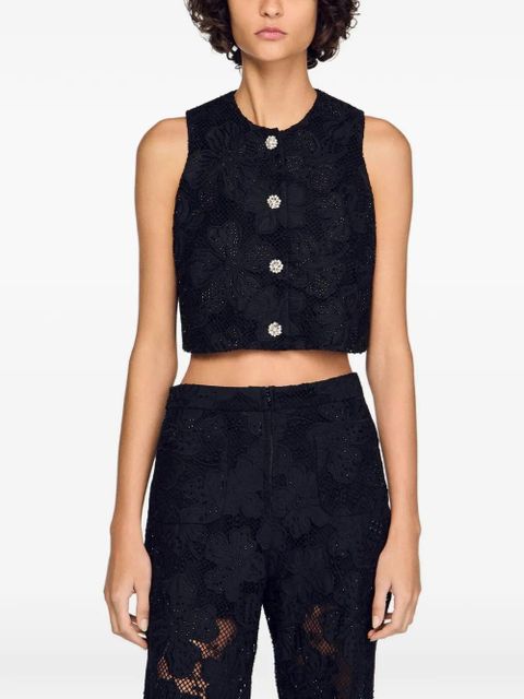SANDRO embroidered guipure-lace crop top - Black