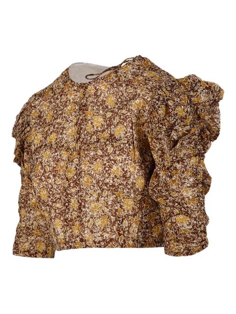 MARANT ÉTOILE gathered-sleeve floral-print blouse - Brown