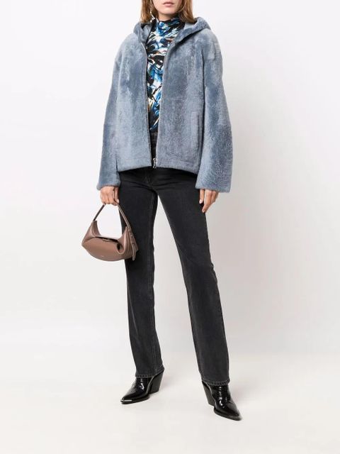 Yves Salomon hooded shearling jacket - Blue - zdjęcie produktu nr 2