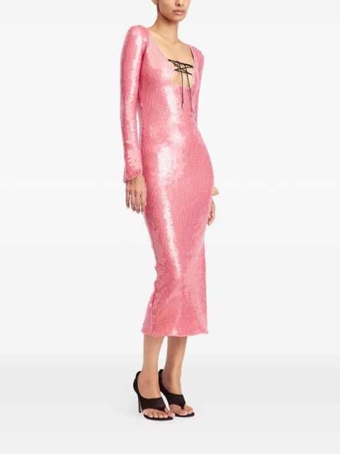 16Arlington Solaria sequin lace-up midi dress - Pink