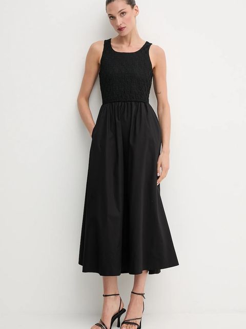 Bardot sukienka kolor czarny maxi rozkloszowana 59879DB